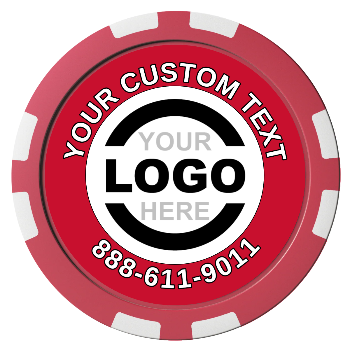 Branded Logo Composite Poker Chips - Red / 8 Stripe - Front