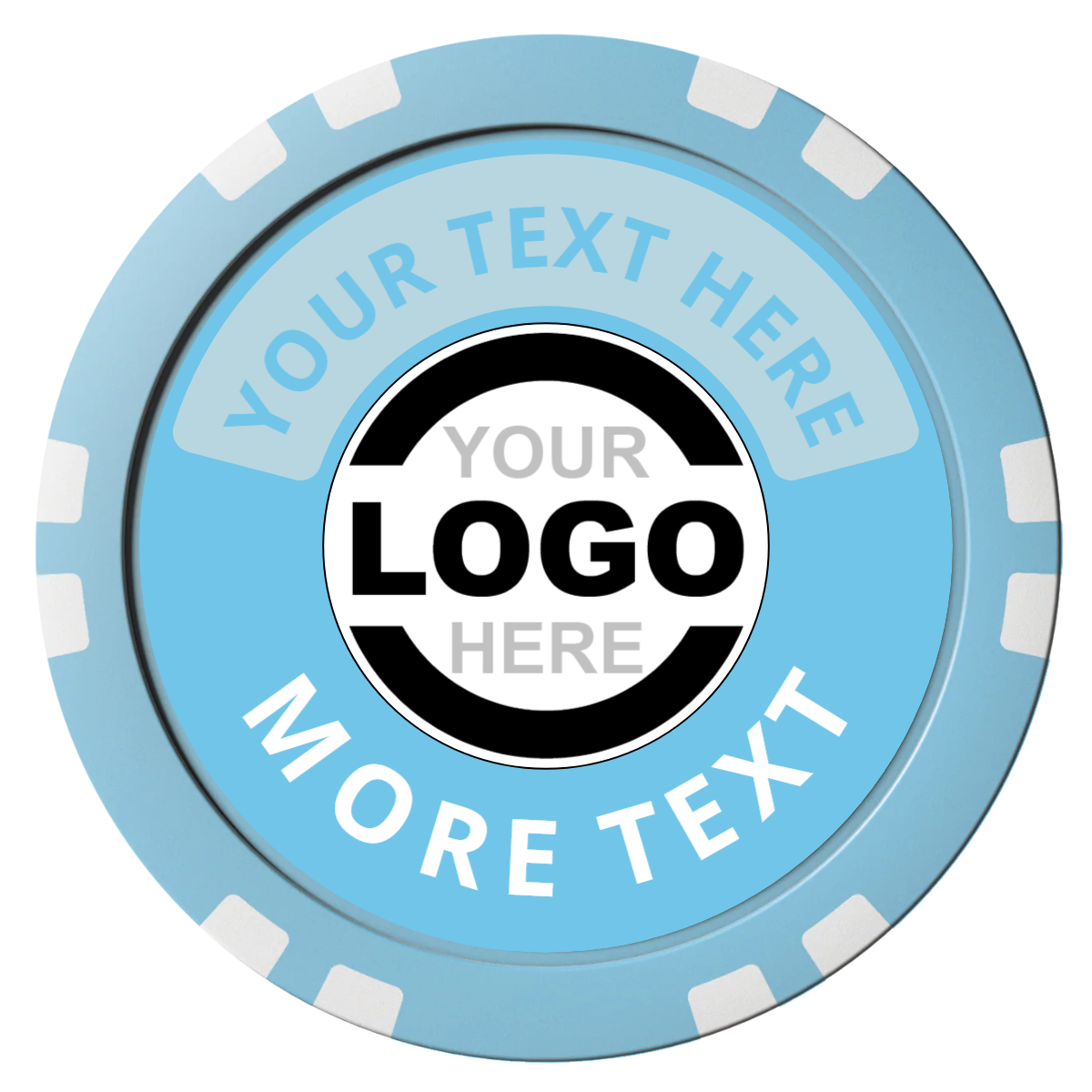Two Tone Logo Composite Poker Chips - Light Blue / Double Stripe - Front