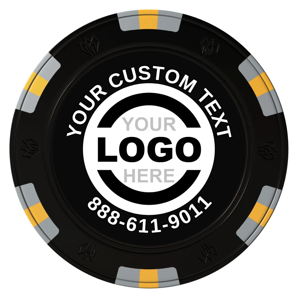Branded Logo Clay Poker Chips - Black / 6 Spot Gem / 40mm - Front