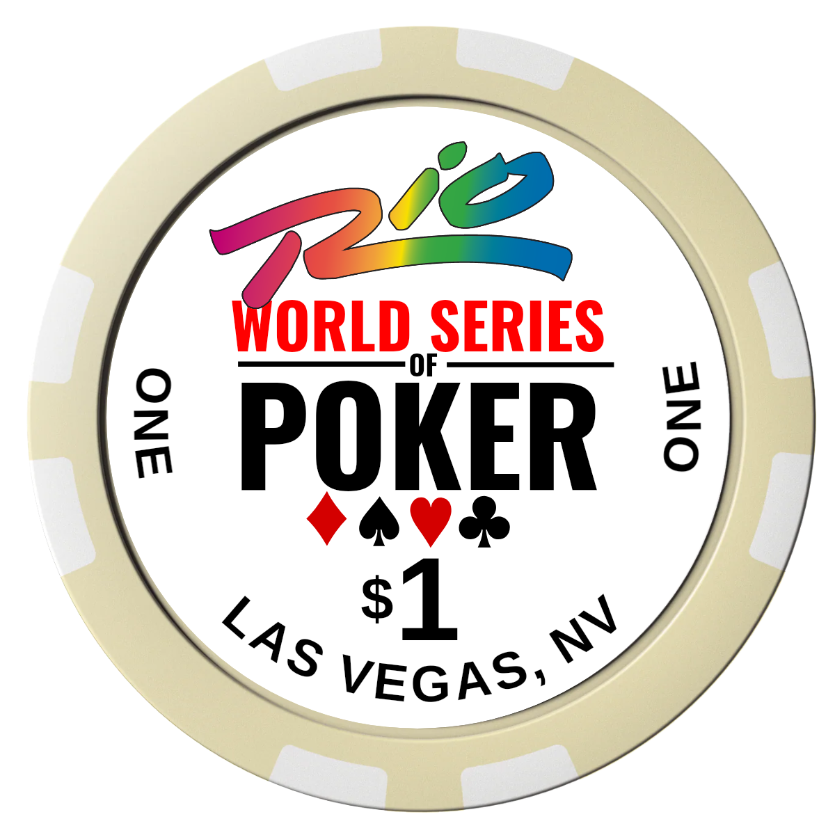 WSOP Composite Poker Chips - Ivory / 8 Stripe - Front