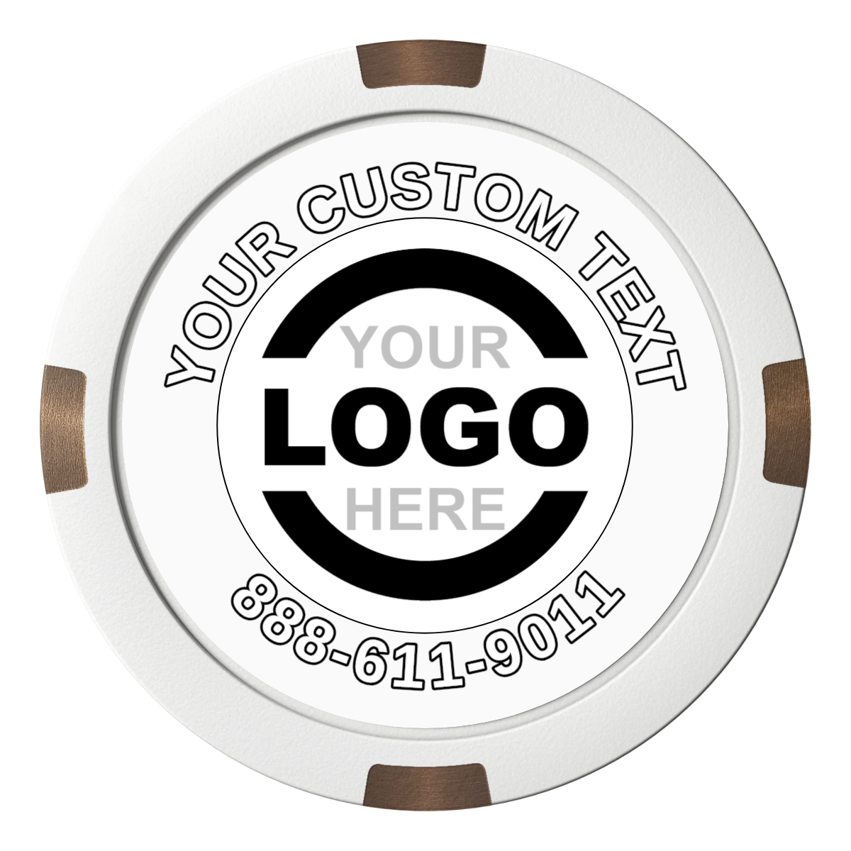 Branded Logo Composite & Metal Hybrid Poker Chips - White - Front