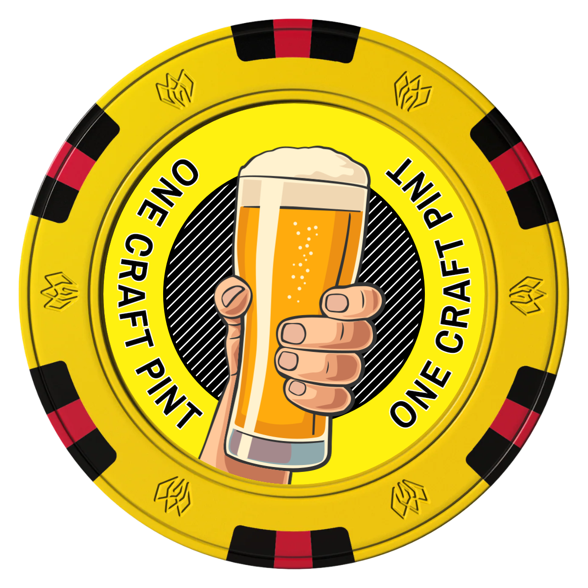 Drink On Us Clay Poker Chips - Yellow / 6 Spot Gem / 40mm - Front