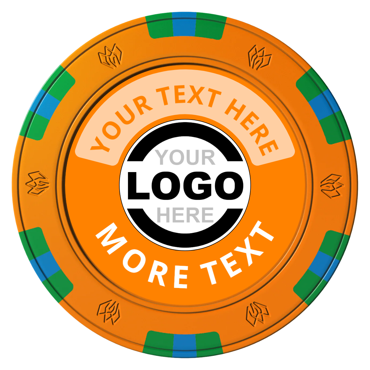 Two Tone Logo Clay Poker Chips - Orange / 6 Spot Gem / 40mm - Front