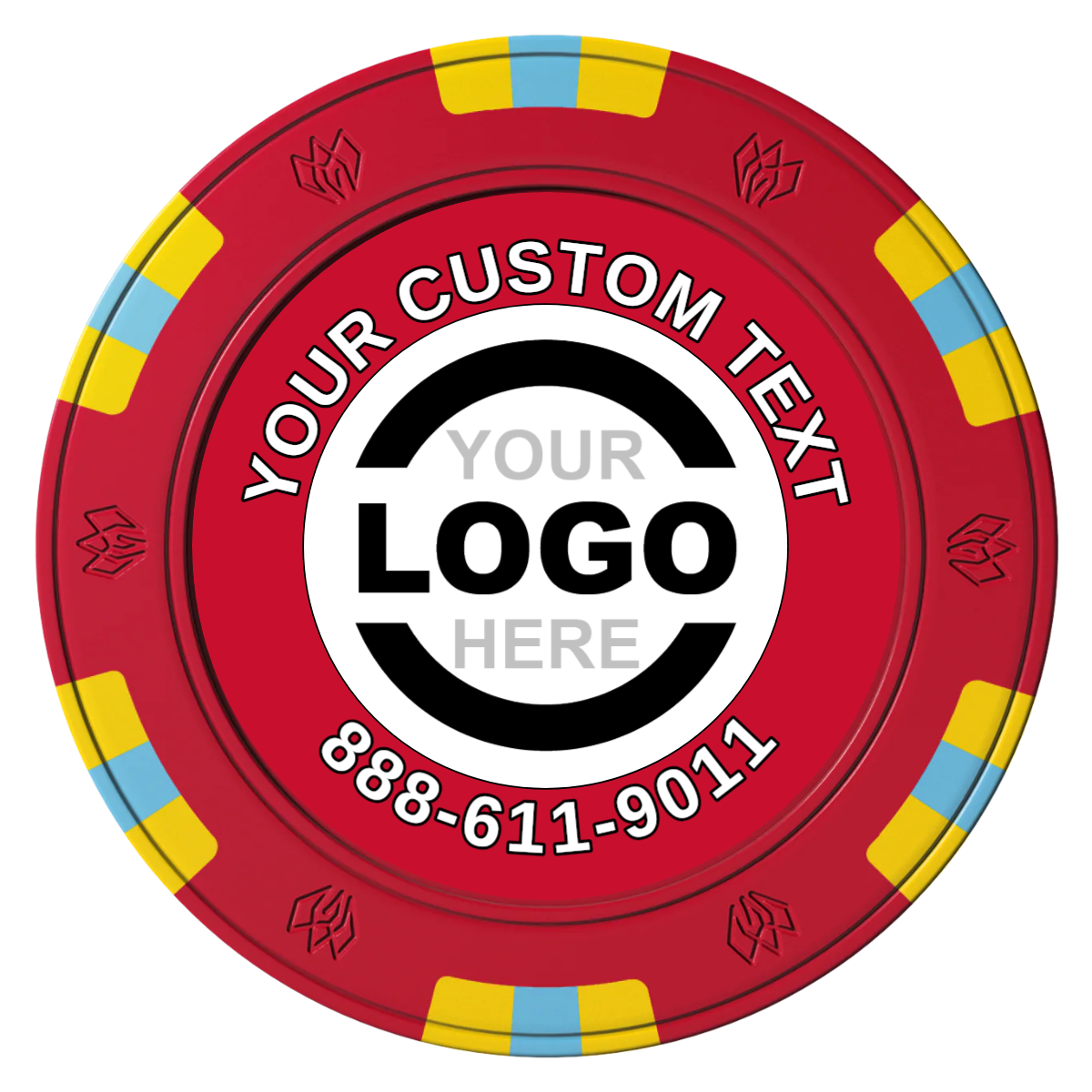 Branded Logo Clay Poker Chips - Red / 6 Spot Gem / 40mm - Front