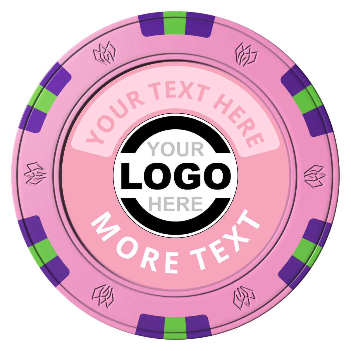 Two Tone Logo Clay Poker Chips - Pink / 6 Spot Gem / 43mm - Front