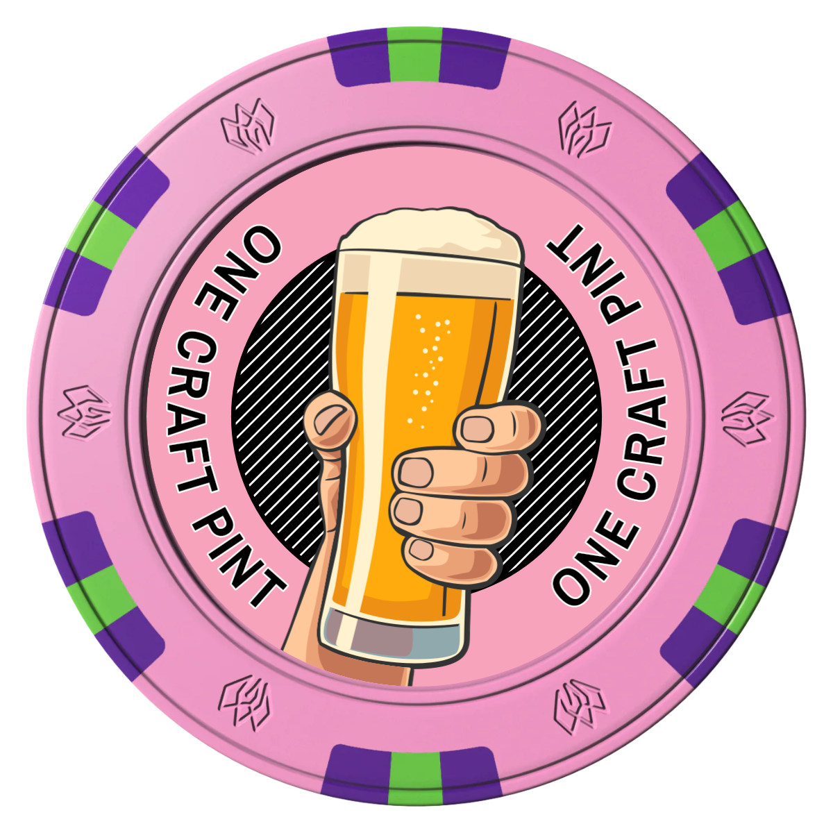 Drink On Us Clay Poker Chips - Pink / 6 Spot Gem / 43mm - Front