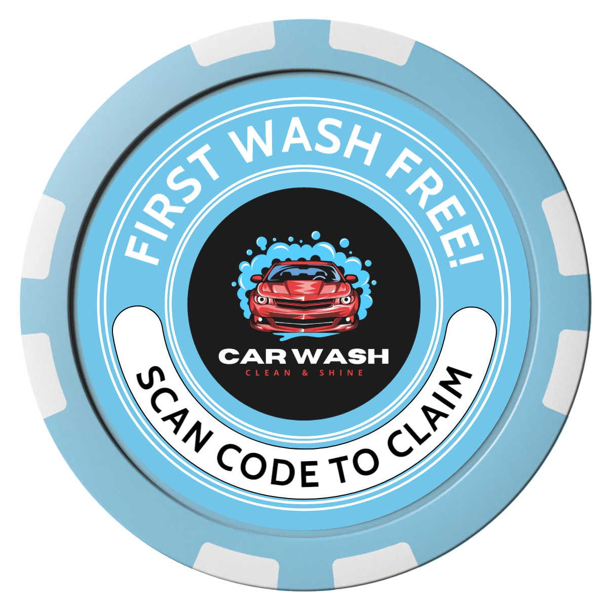 Car Wash Promotion Composite Poker Chips - Light Blue / 8 Stripe - Front