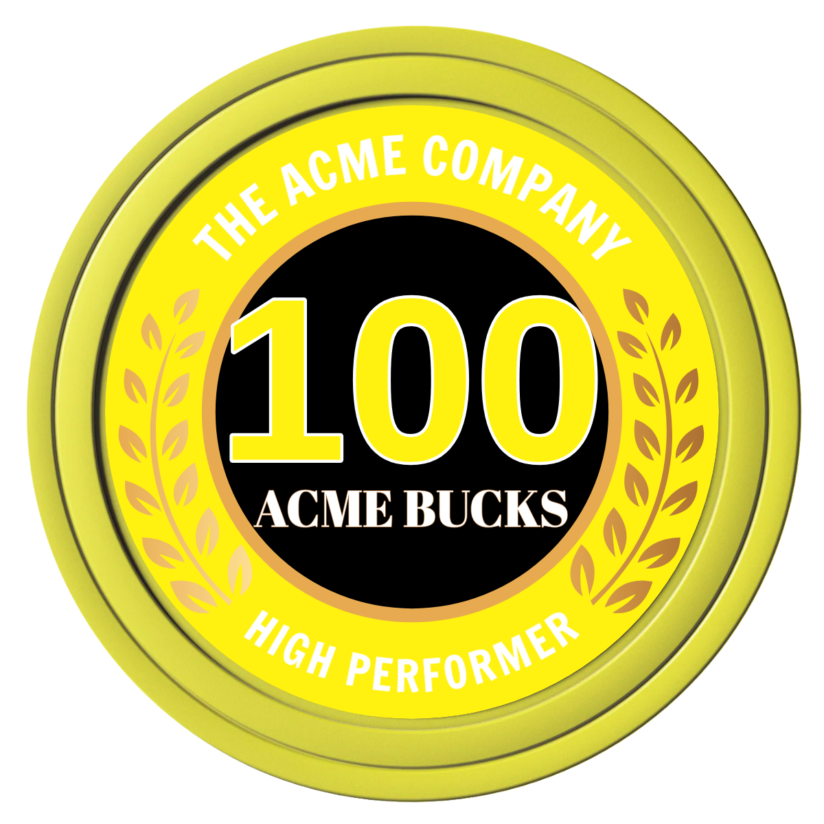 Achievement Wreath Composite Poker Chips - Yellow / Solid - Front