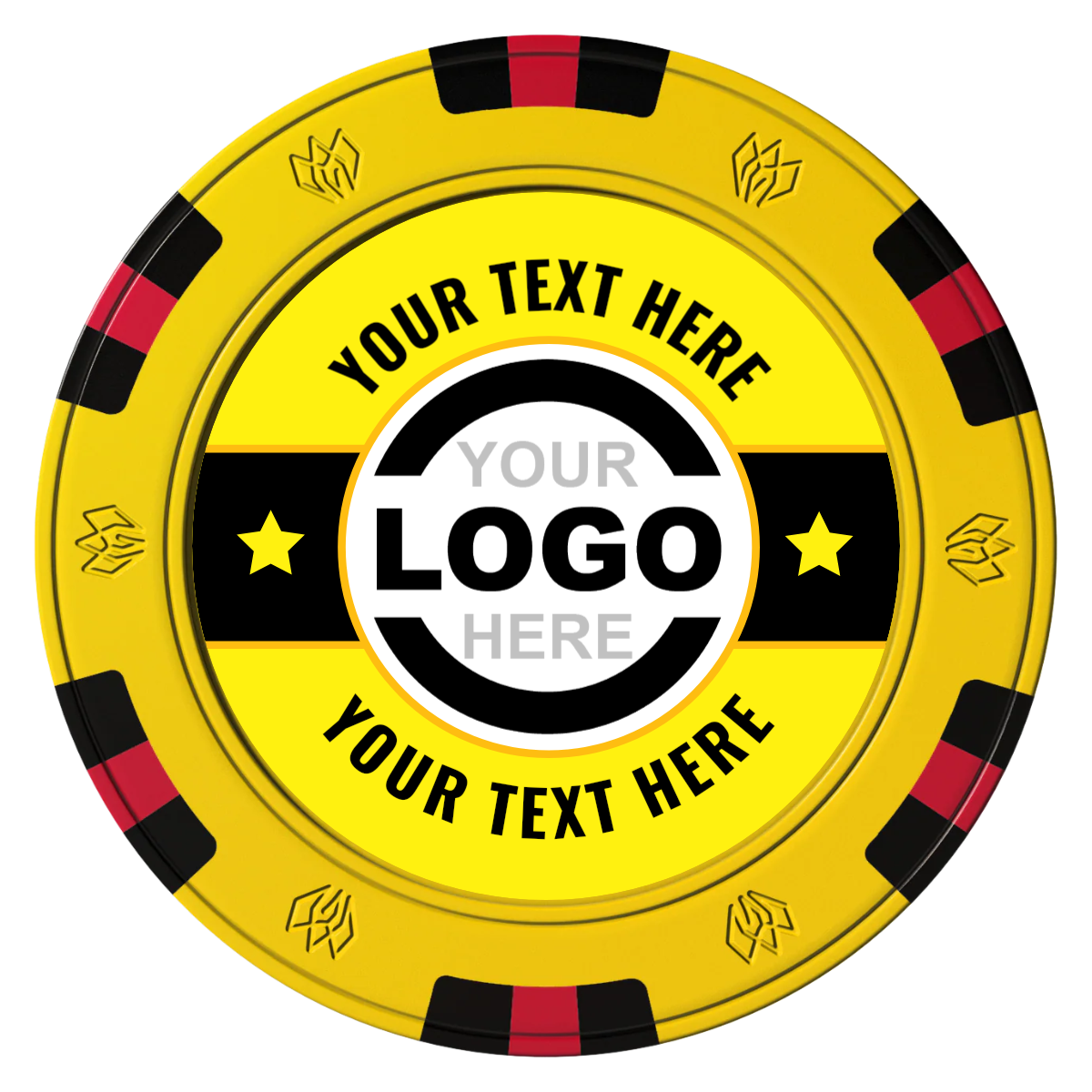 Star Banner Clay Poker Chips - Yellow / 6 Spot Gem / 43mm - Front