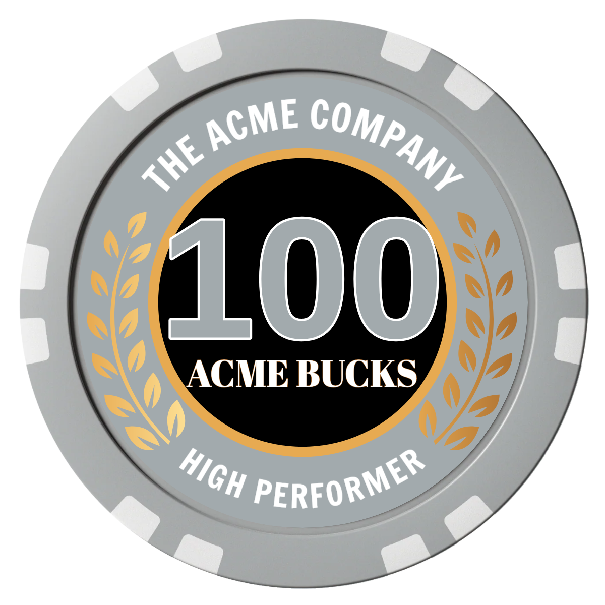 Achievement Wreath Composite Poker Chips - Gray / Double Stripe - Front