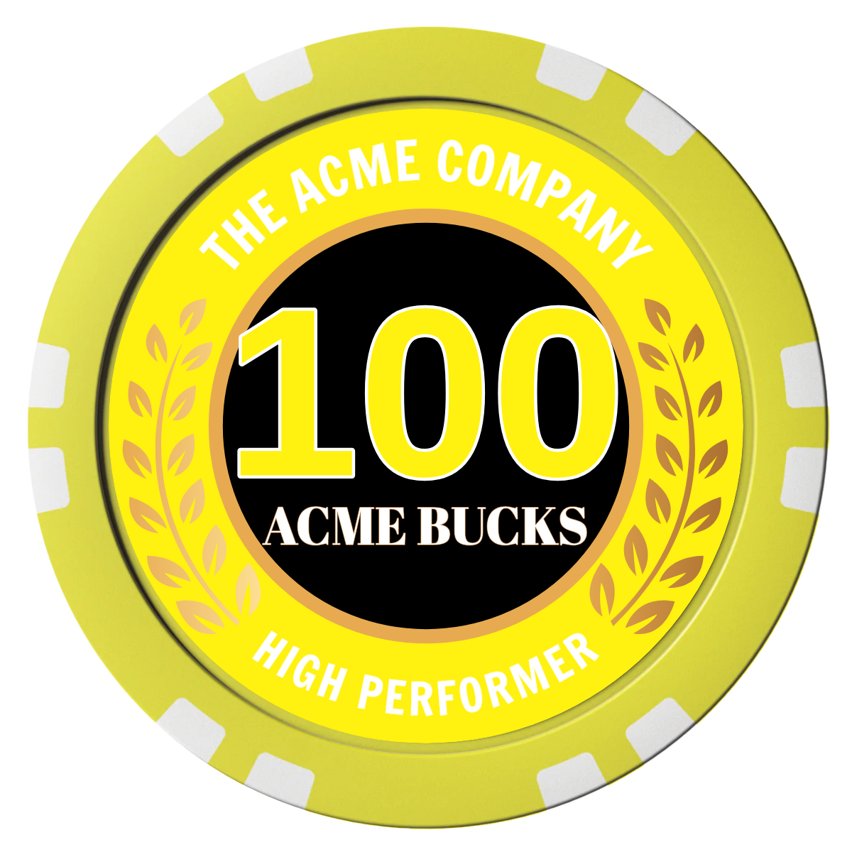 Achievement Wreath Composite Poker Chips - Yellow / Double Stripe - Front