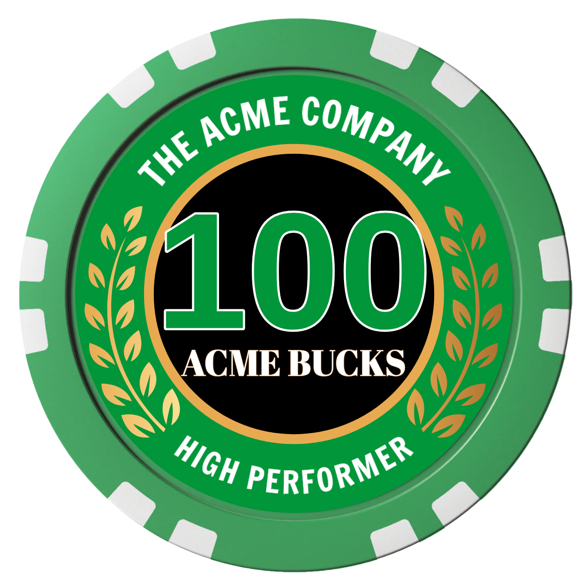 Achievement Wreath Composite Poker Chips - Green / Double Stripe - Front