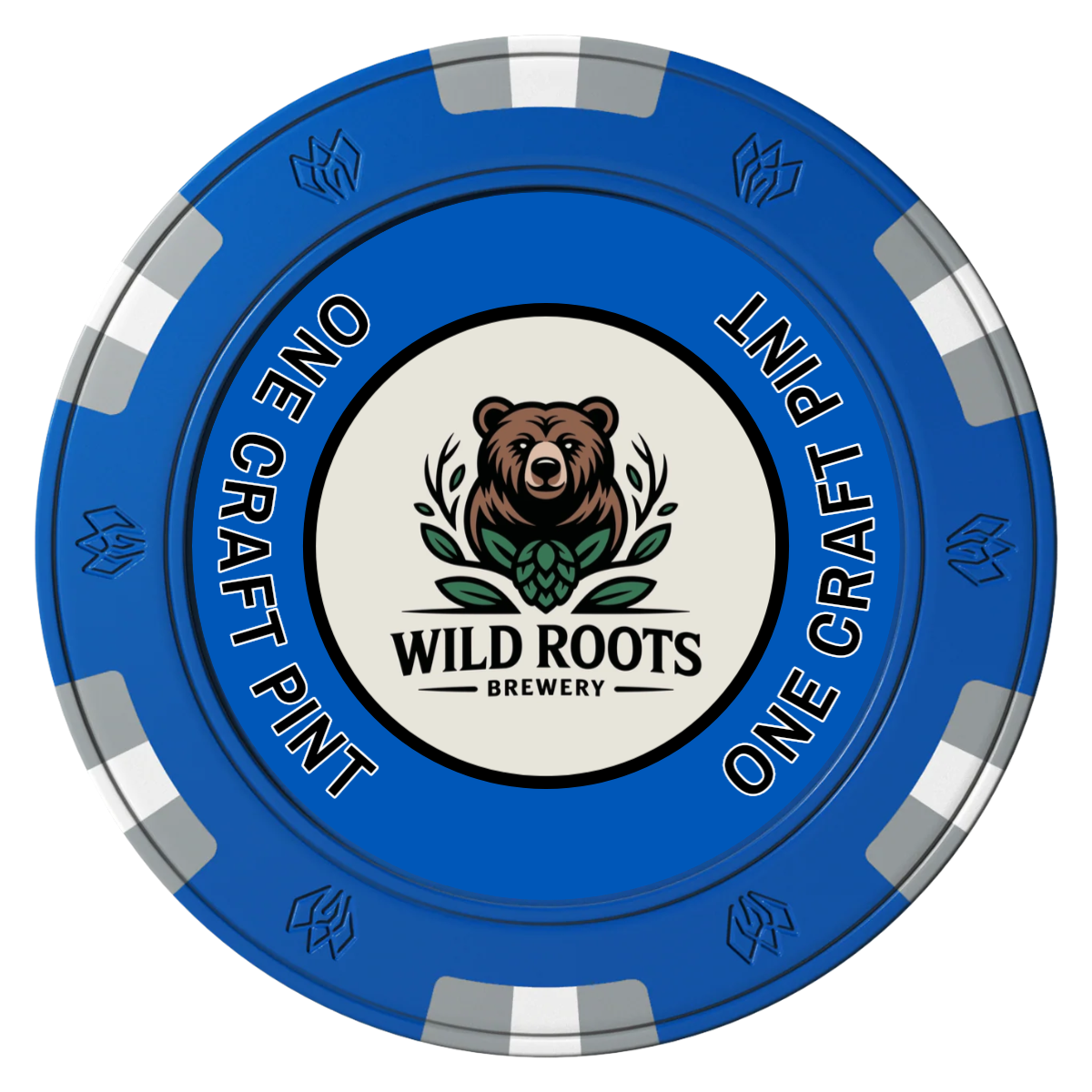 Drink On Us Clay Poker Chips - Blue / 6 Spot Gem / 40mm - Back