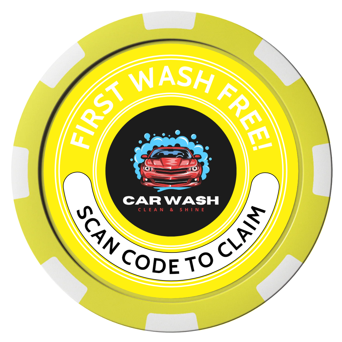 Car Wash Promotion Composite Poker Chips - Yellow / 8 Stripe - Front