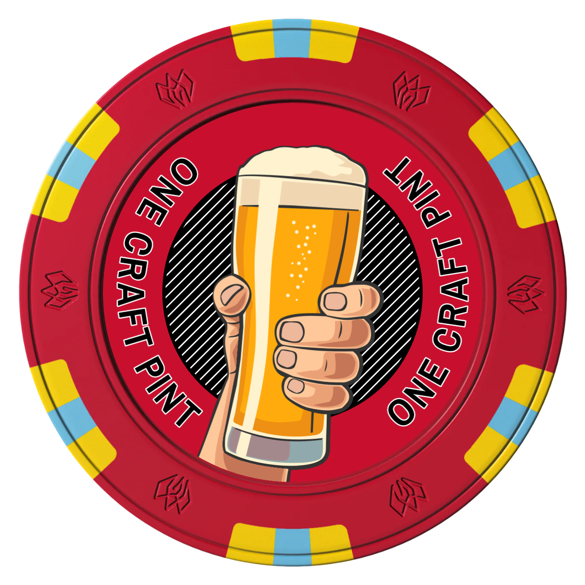 Drink On Us Clay Poker Chips - Red / 6 Spot Gem / 43mm - Front