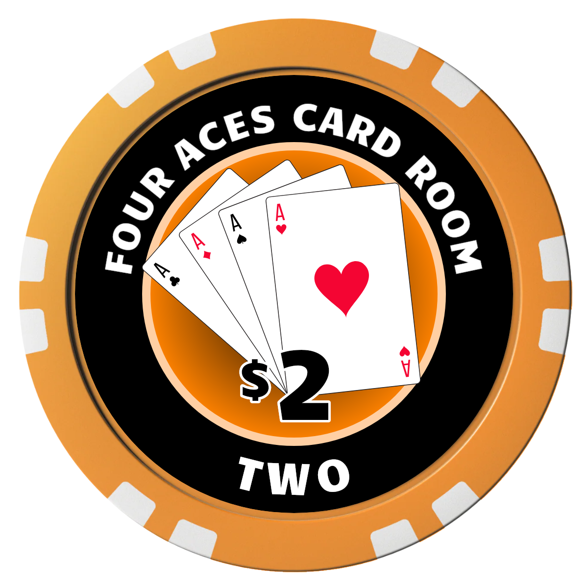 4 Aces Poker Room Composite Poker Chips - Orange / Double Stripe - Front