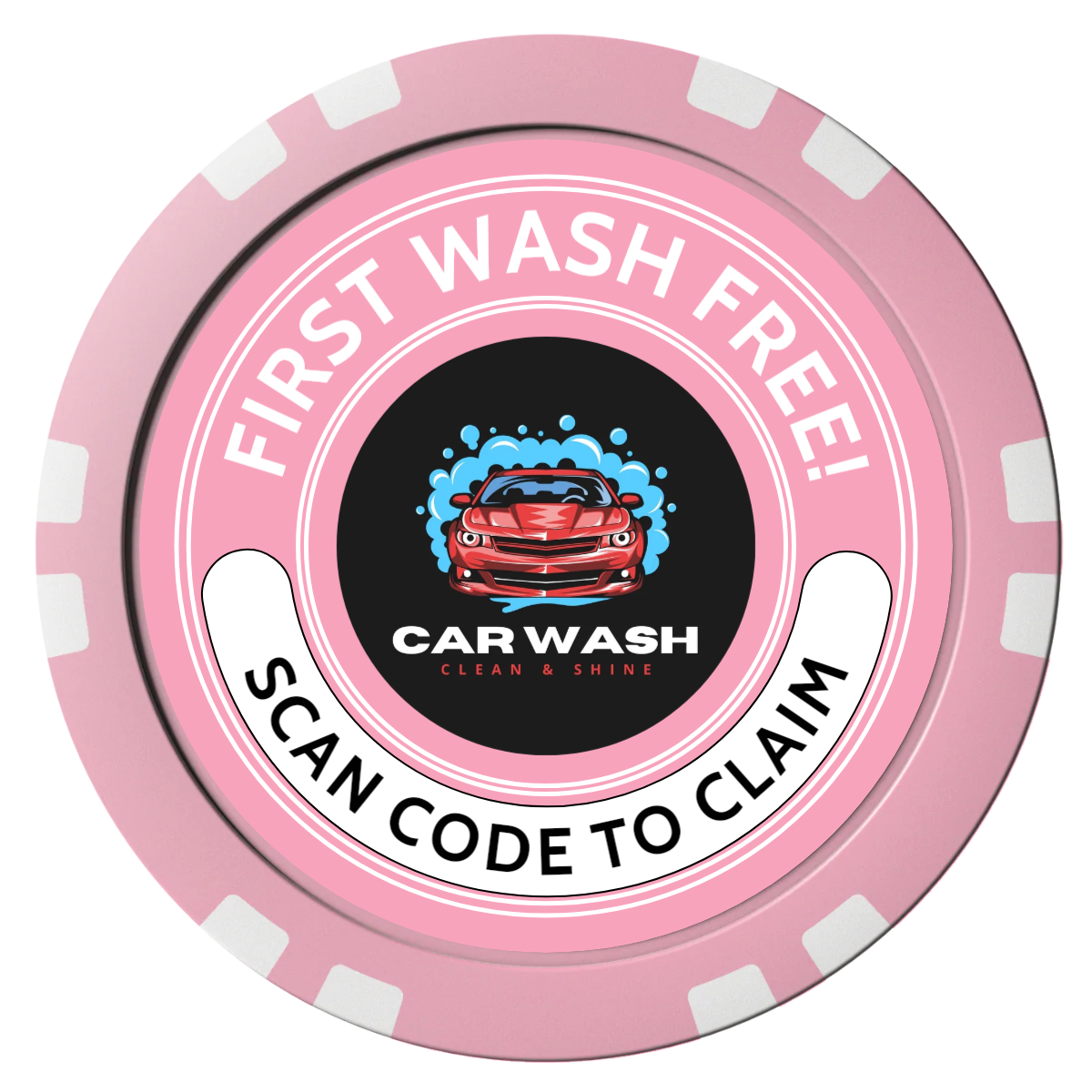 Car Wash Promotion Composite Poker Chips - Pink / Double Stripe - Front