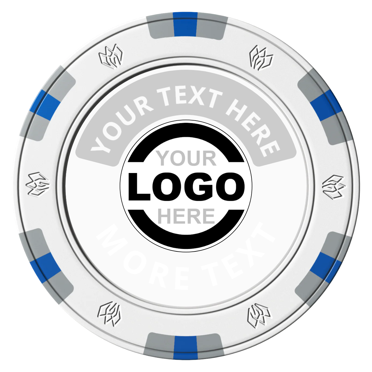 Two Tone Logo Clay Poker Chips - White / 6 Spot Gem / 43mm - Front