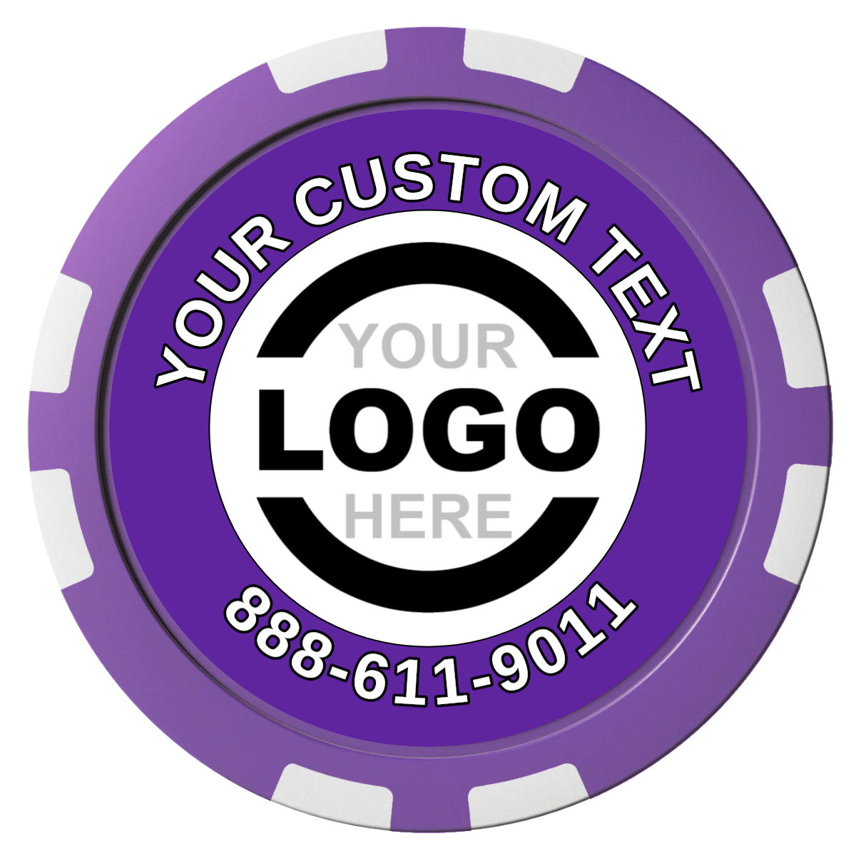 Branded Logo Composite Poker Chips - Purple / 8 Stripe - Front