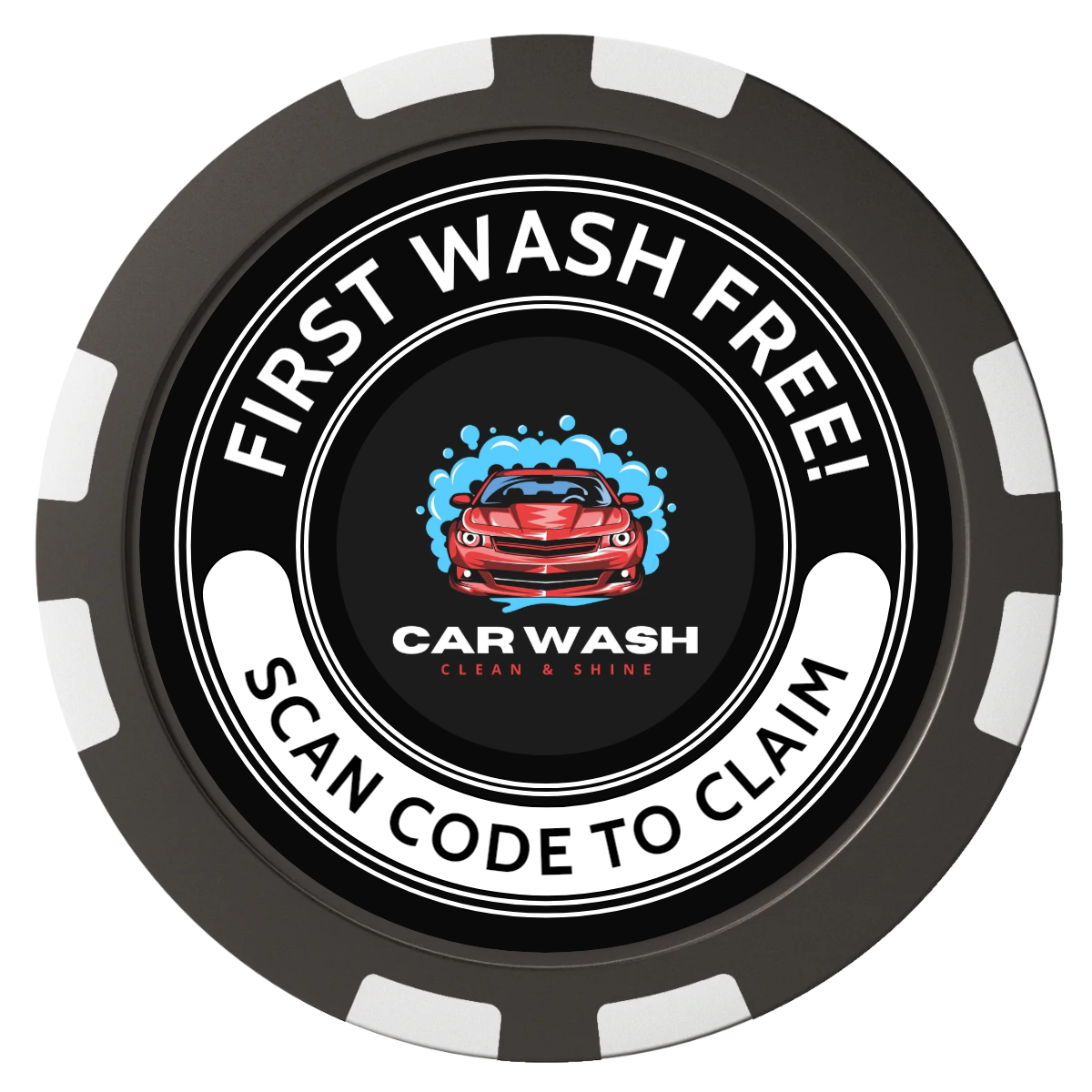 Car Wash Promotion Composite Poker Chips - Black / 8 Stripe - Front