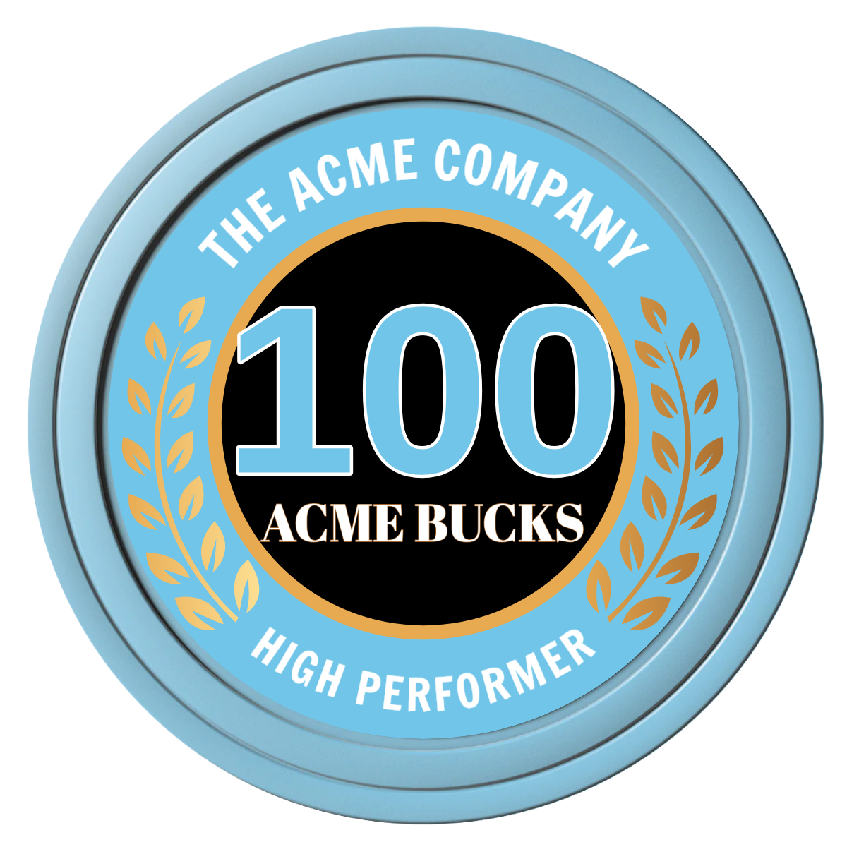 Achievement Wreath Composite Poker Chips - Light Blue / Solid - Front