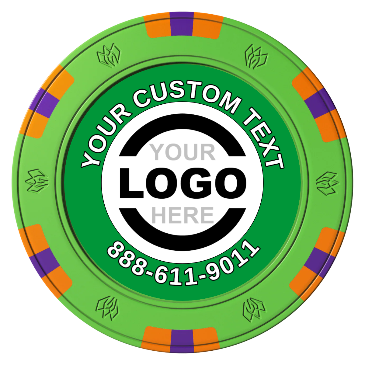 Branded Logo Clay Poker Chips - Green / 6 Spot Gem / 43mm - Front