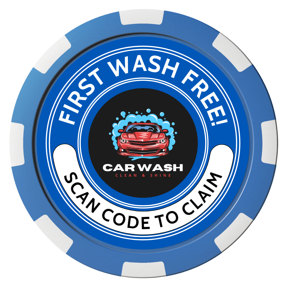 Car Wash Promotion Composite Poker Chips - Blue / 8 Spot - Front