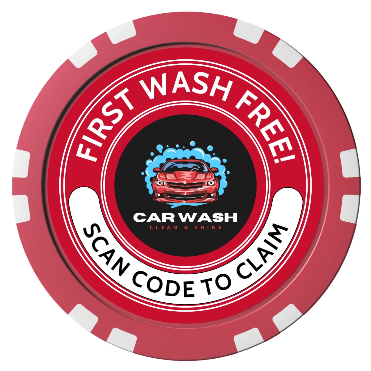 Car Wash Promotion Composite Poker Chips - Red / Double Stripe - Front