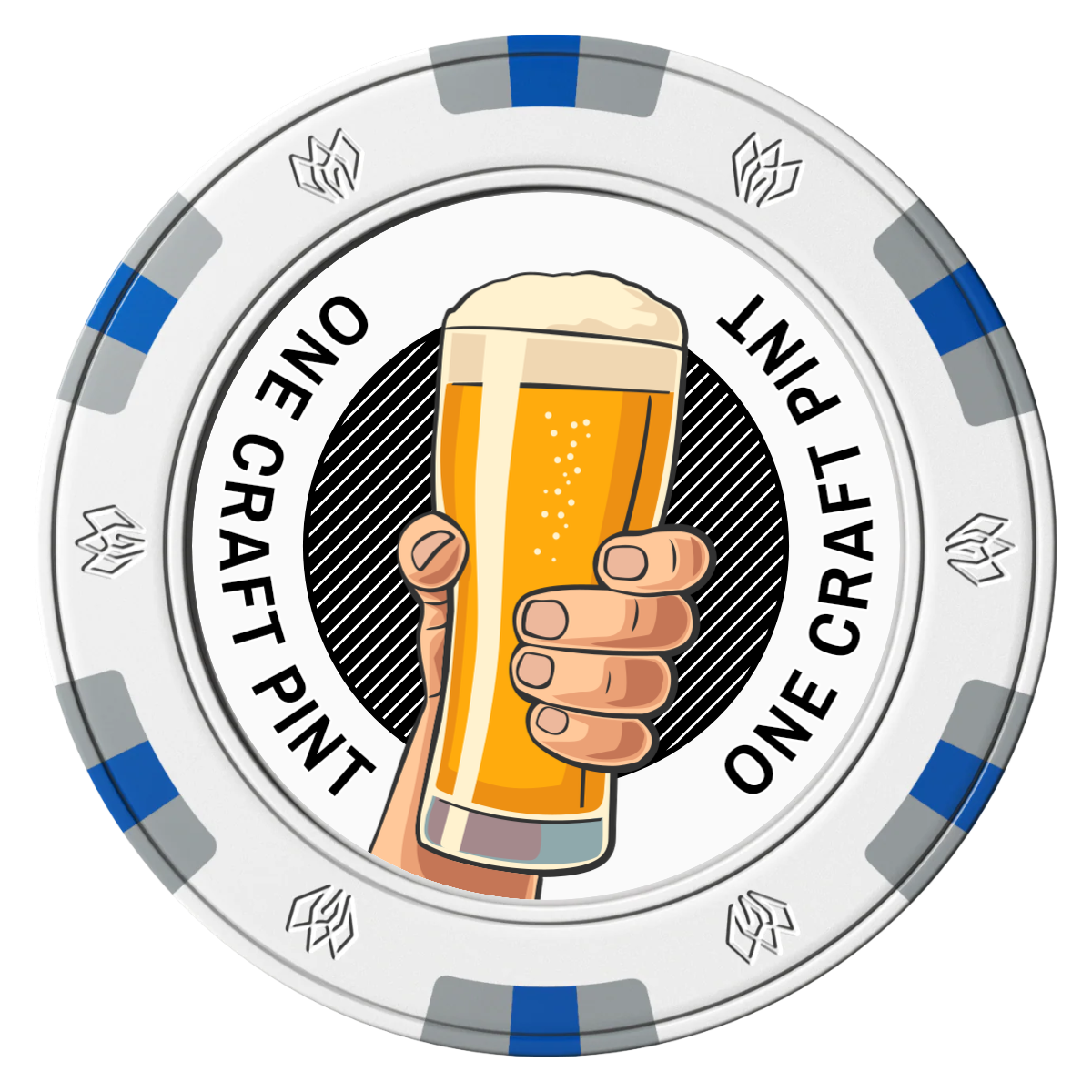 Drink On Us Clay Poker Chips - White / 6 Spot Gem / 40mm - Front