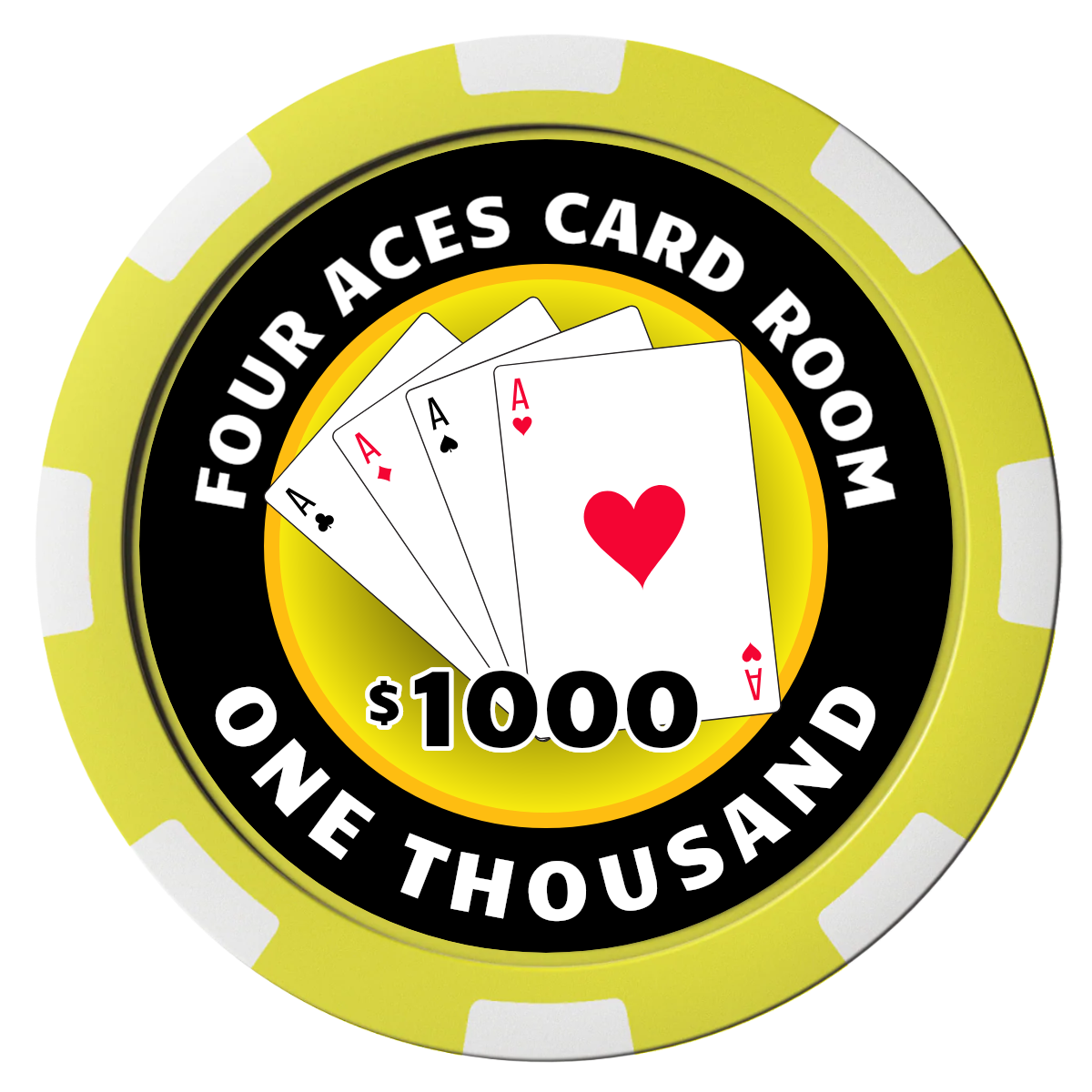 4 Aces Poker Room Composite Poker Chips - Yellow / 8 Spot - Front