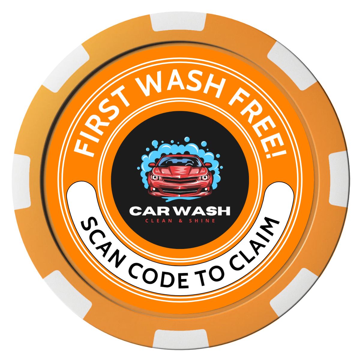 Car Wash Promotion Composite Poker Chips - Orange / 8 Spot - Front