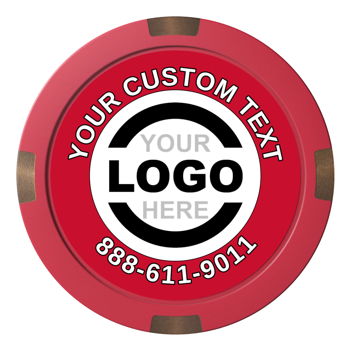 Branded Logo Composite & Metal Hybrid Poker Chips - Red - Front