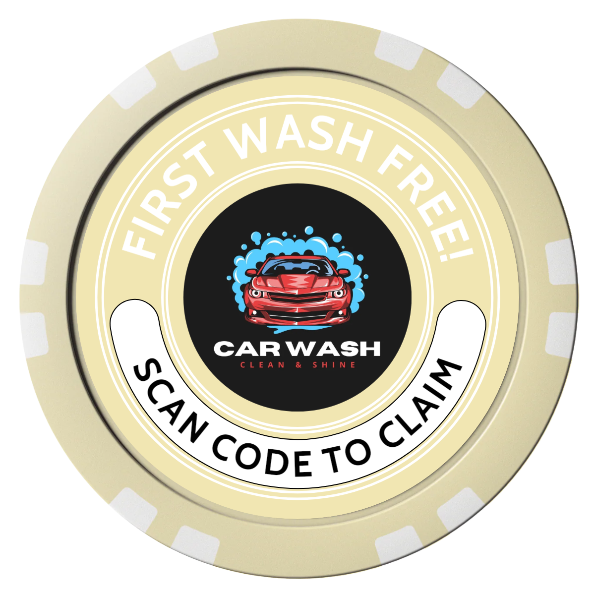 Car Wash Promotion Composite Poker Chips - Ivory / Double Stripe - Front
