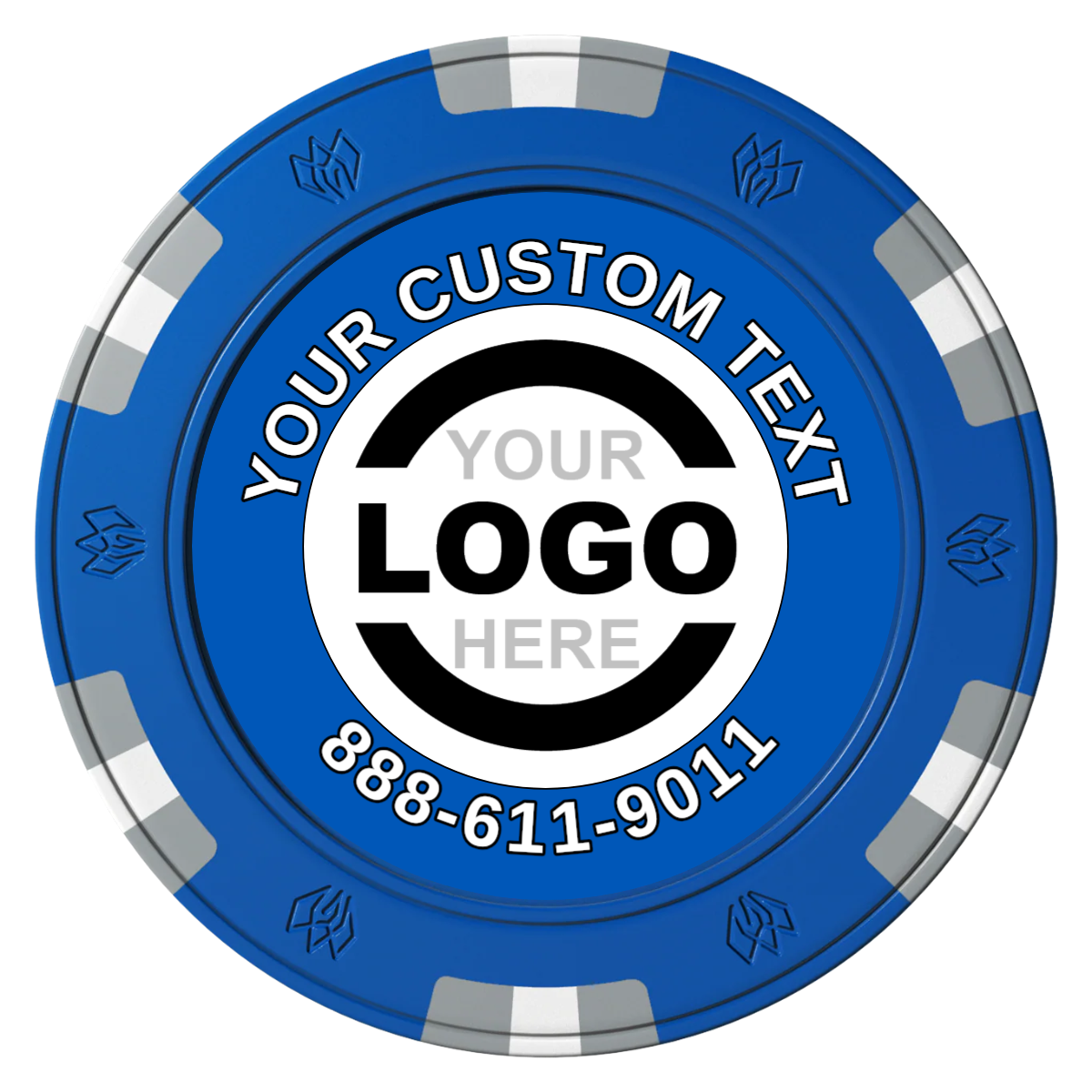 Branded Logo Clay Poker Chips - Blue / 6 Spot Gem / 43mm - Front