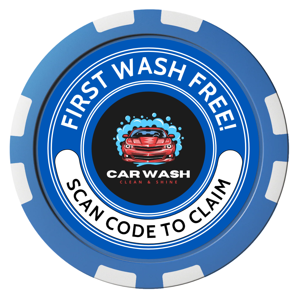 Car Wash Promotion Composite Poker Chips - Blue / 8 Stripe - Front