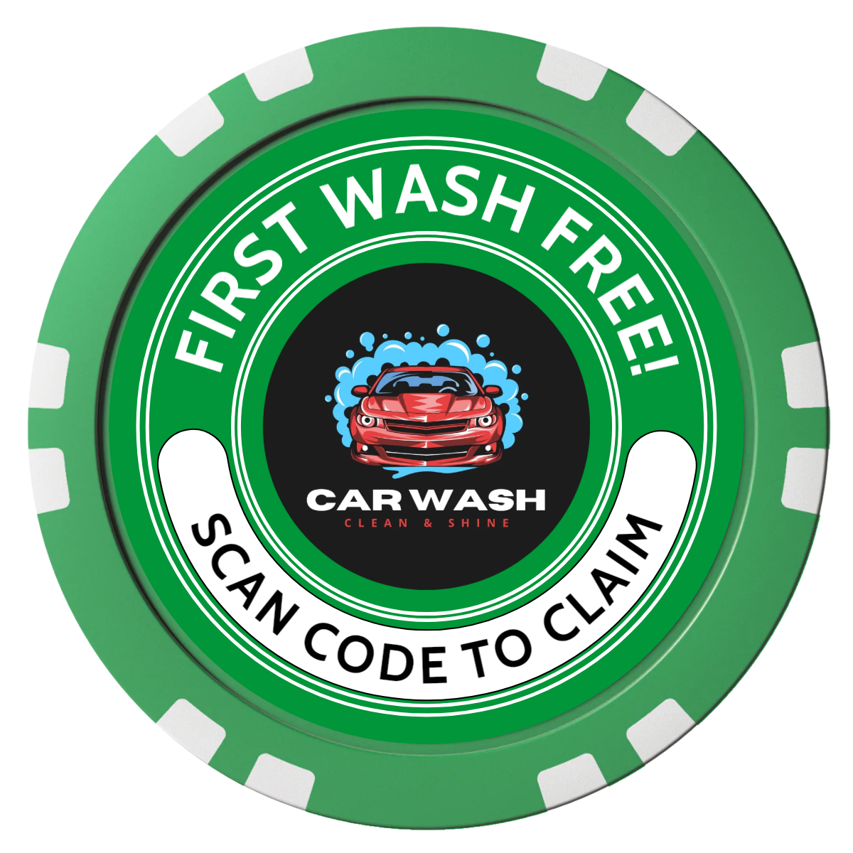 Car Wash Promotion Composite Poker Chips - Green / Double Stripe - Front