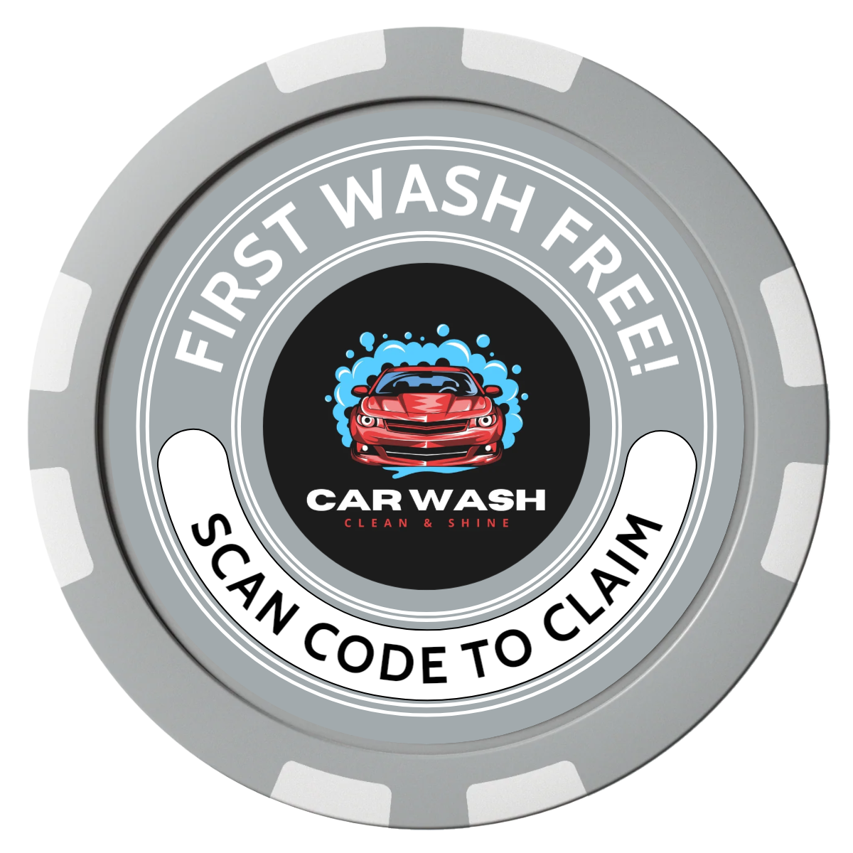 Car Wash Promotion Composite Poker Chips - Gray / 8 Stripe - Front