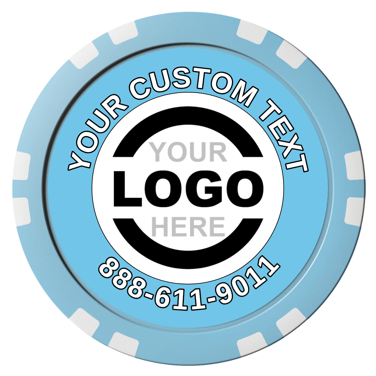 Branded Logo Composite Poker Chips - Light Blue / Double Stripe - Front