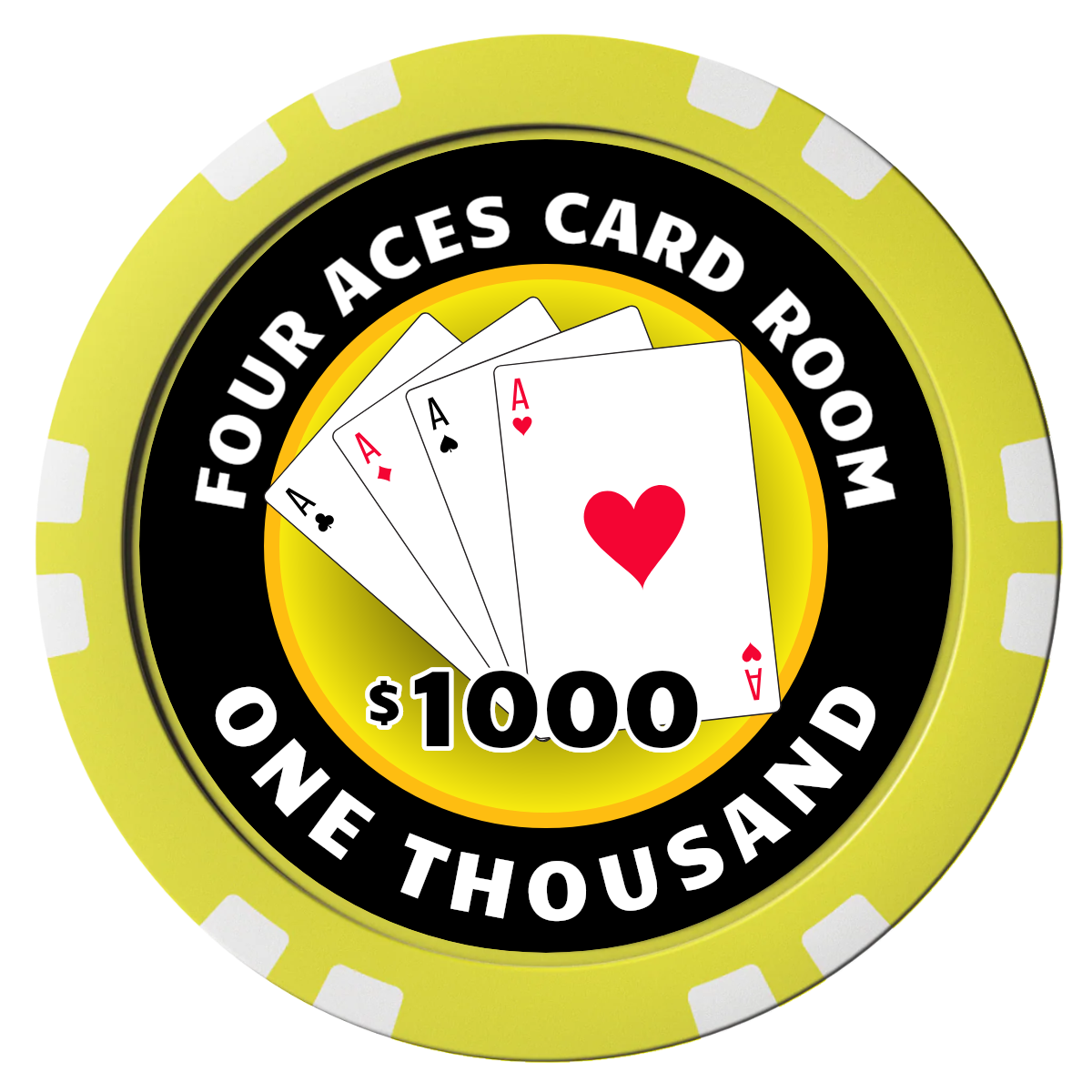 4 Aces Poker Room Composite Poker Chips - Yellow / Double Stripe - Front
