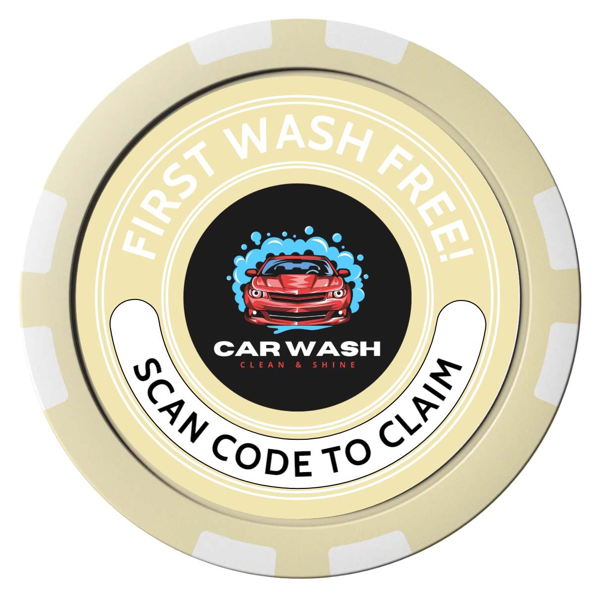 Car Wash Promotion Composite Poker Chips - Ivory / 8 Stripe - Front