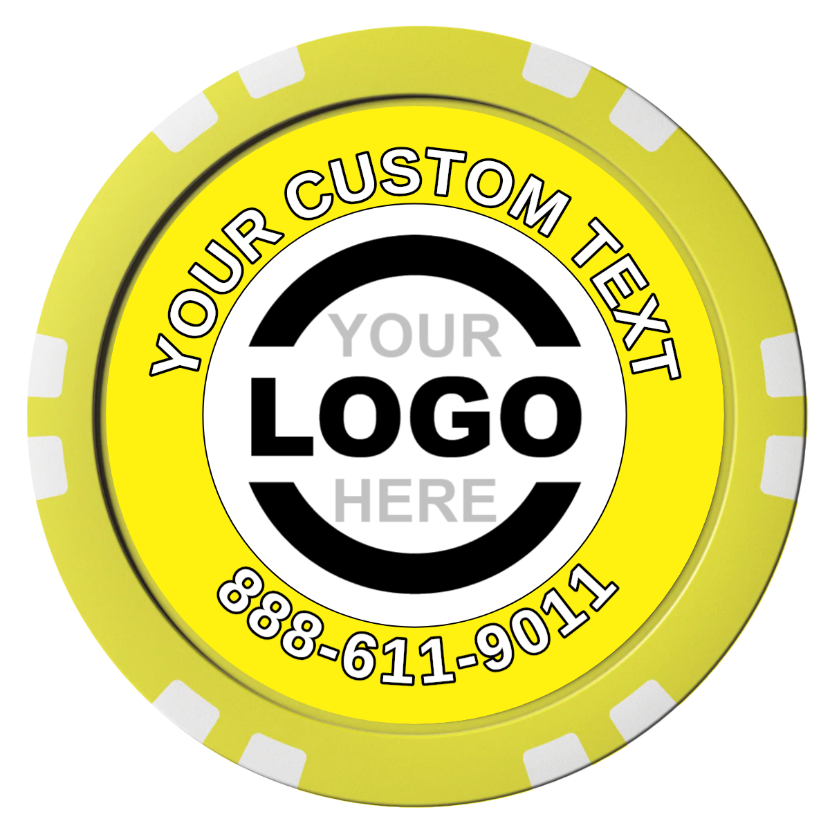 Branded Logo Composite Poker Chips - Yellow / Double Stripe - Front