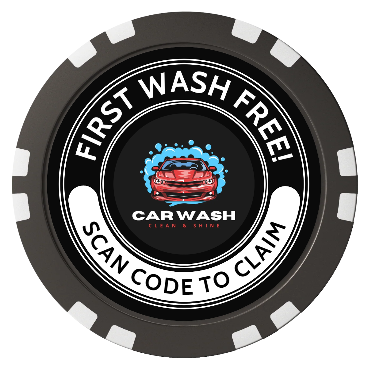 Car Wash Promotion Composite Poker Chips - Black / Double Stripe - Front