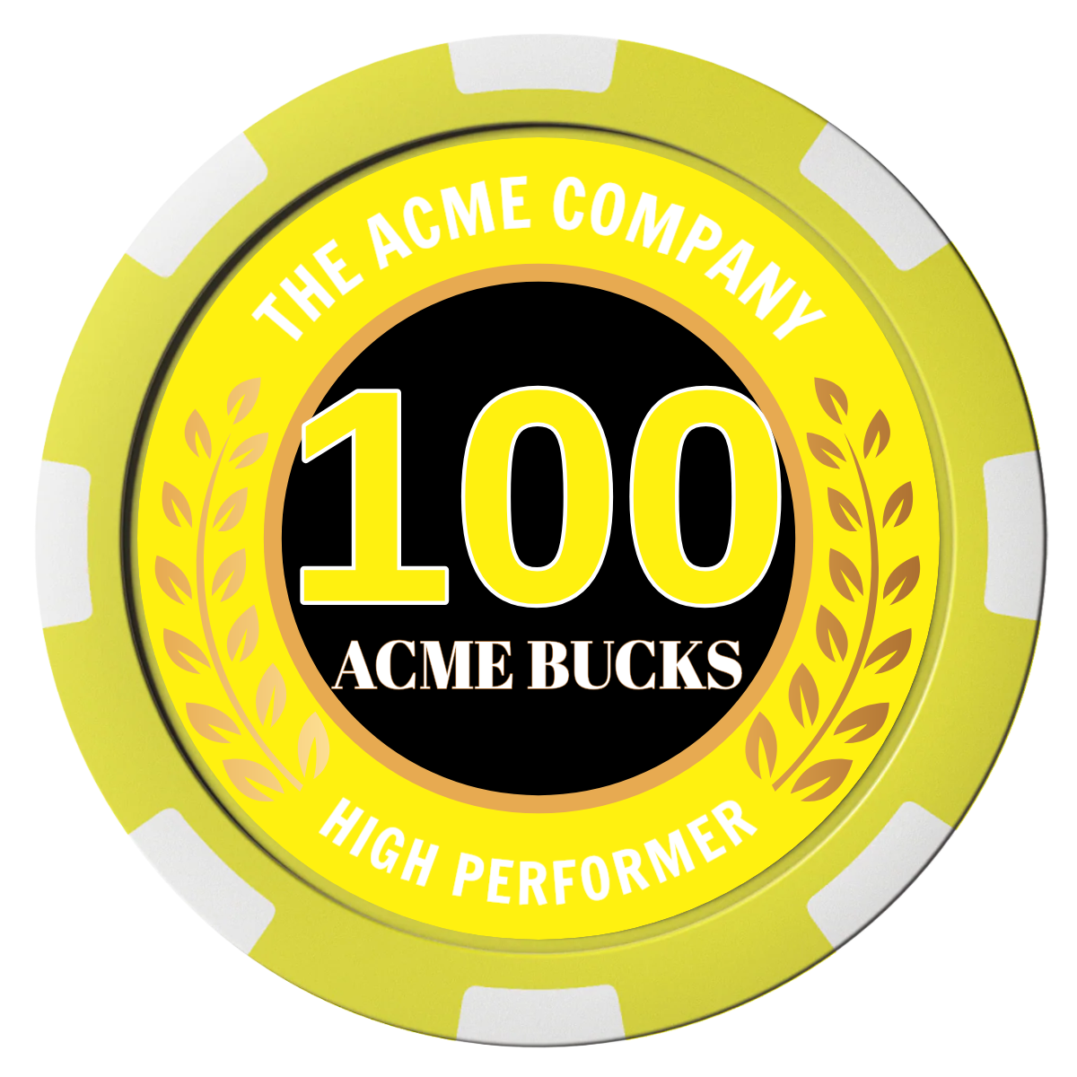 Achievement Wreath Composite Poker Chips - Yellow / 8 Stripe - Front