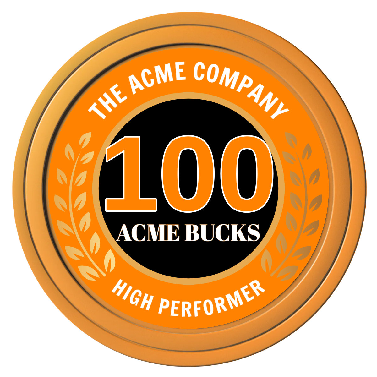 Achievement Wreath Composite Poker Chips - Orange / Solid - Front