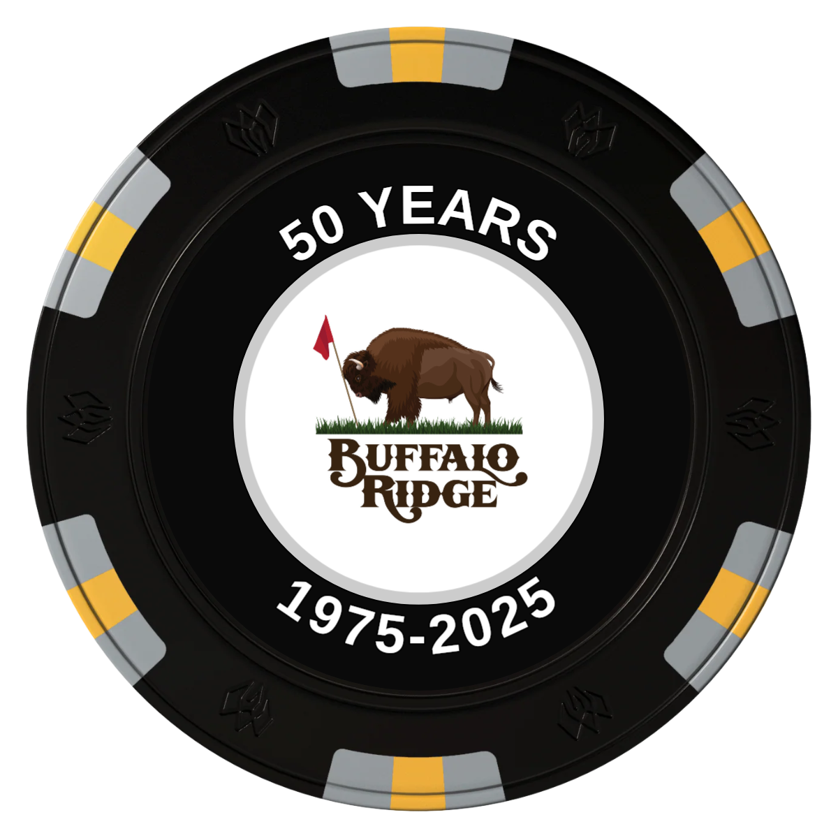 Branded Golf Pro Shop Clay Poker Chips - Black / 6 Spot Gem / 43mm - Front