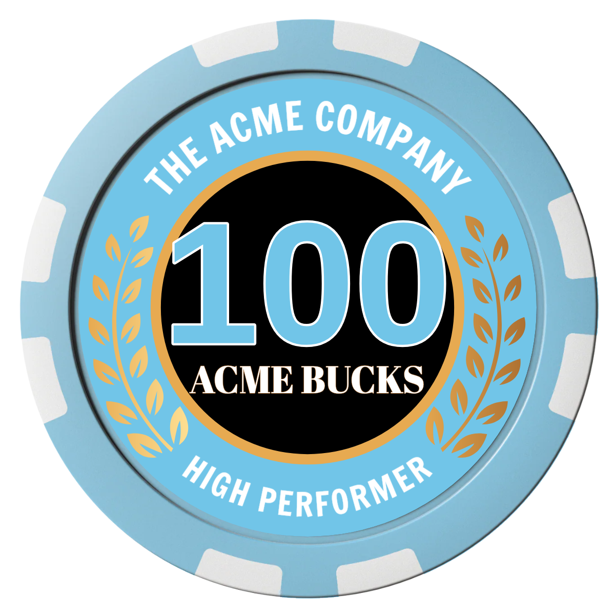 Achievement Wreath Composite Poker Chips - Light Blue / 8 Stripe - Front