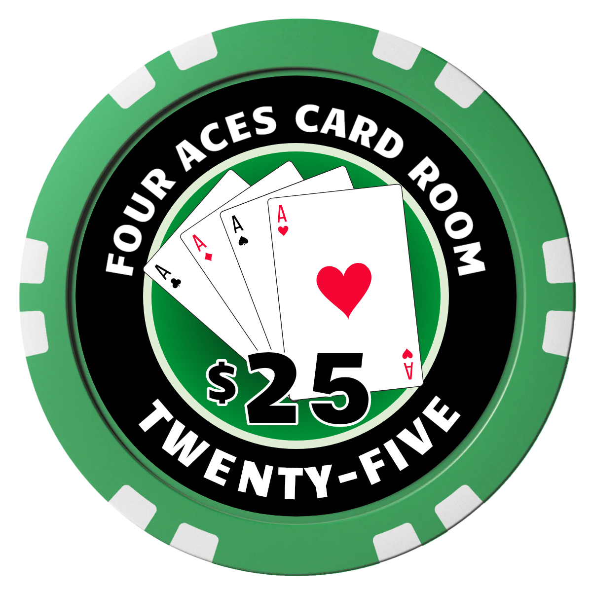 4 Aces Poker Room Composite Poker Chips - Green / Double Stripe - Front