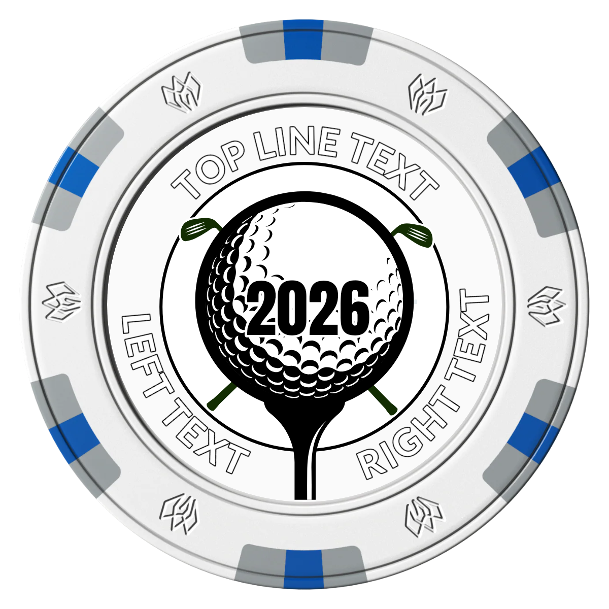 Tee it up Clay Poker Chips - White / 6 Spot Gem / 43mm - Front