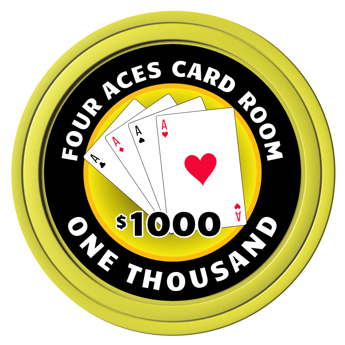 4 Aces Poker Room Composite Poker Chips - Yellow / Solid - Front